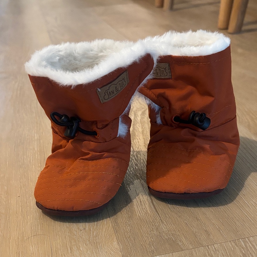 Orange Baby Booties with Faux Fur Lining